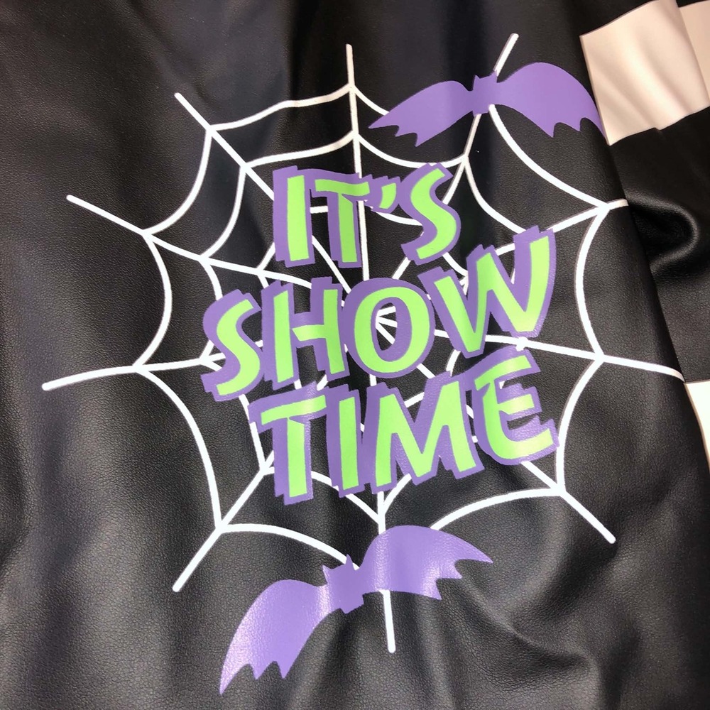 Spirit Costume Beetlejuice Moto Jacket Womens Large Boxy Faux Leather Halloween - Picture 15 of 16